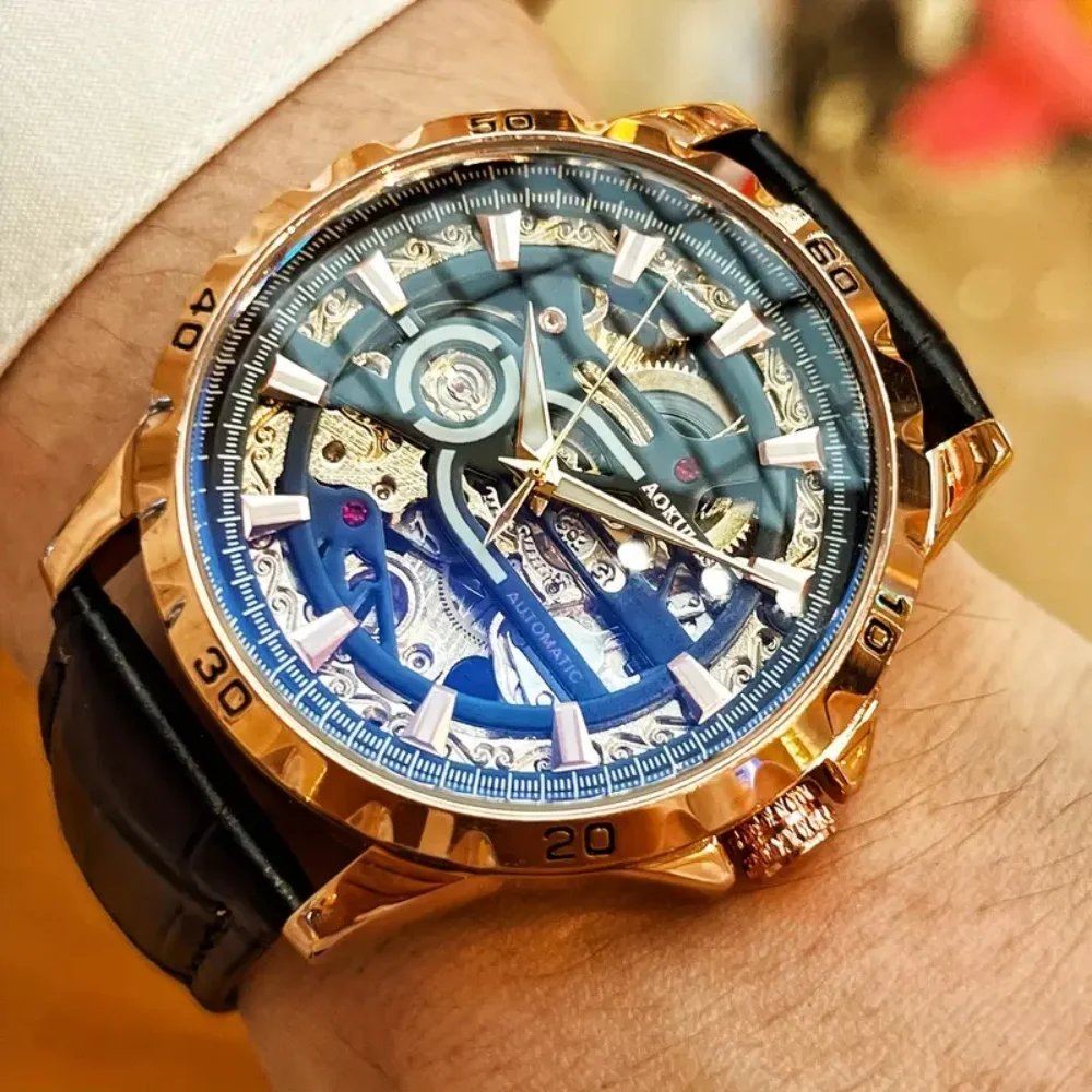 

Лучшие роскошные элитные деловые мужские механические часы, дизайн скелета, автоматический заводной, кожаный ремешок, модный аксессуар, деловые повседневные универсальные персонализированные мужские часы в европейском и американском стиле, подходят для ра