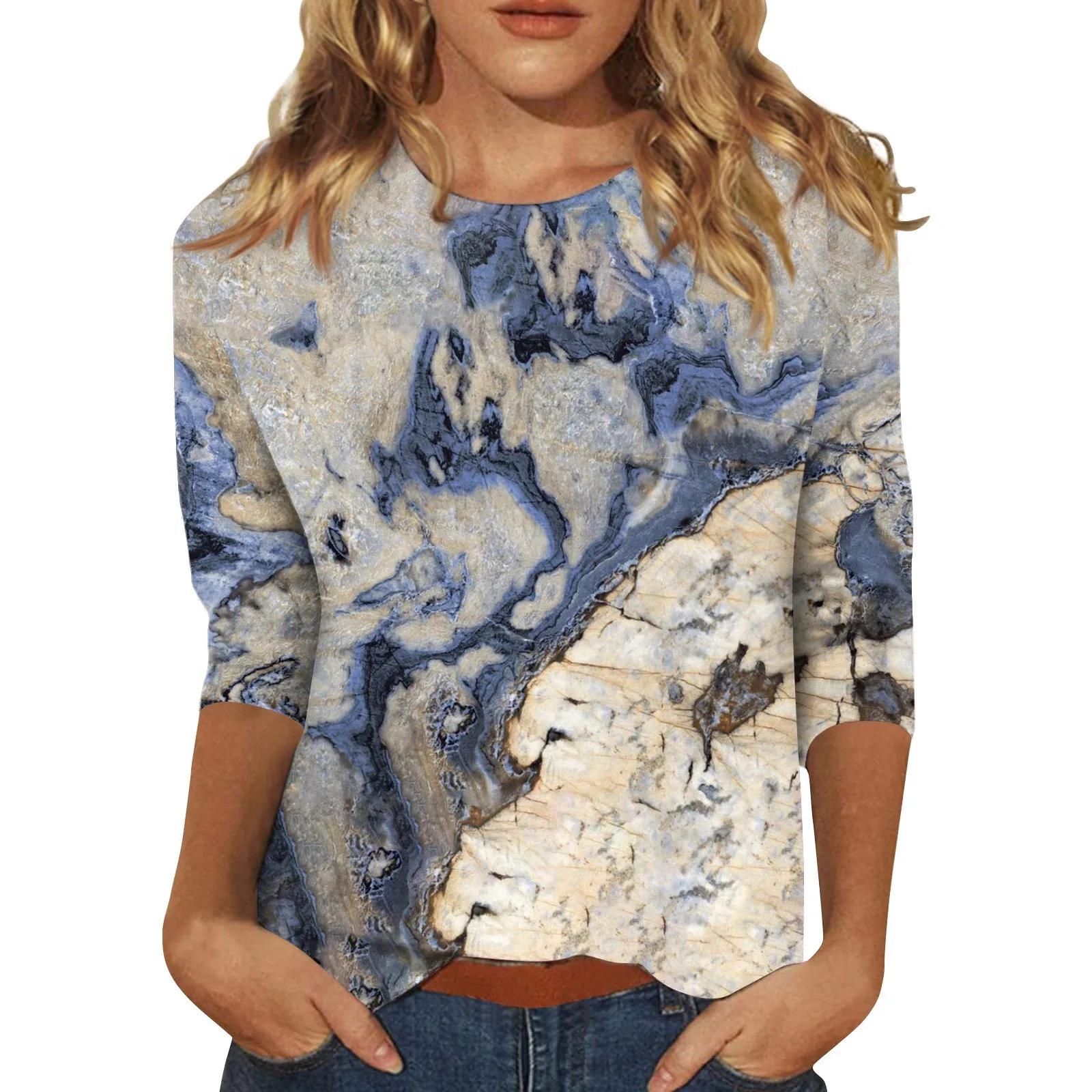 New Women Hoodies 2024 Autumn Loose Vintage Style Ink Painting Print O-neck Three Quarter Sleeves Tops Female Clothes