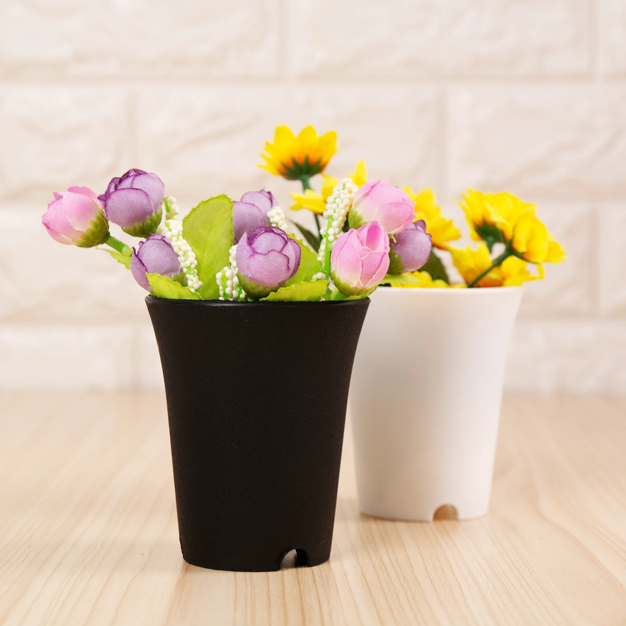 Pote de flores suculentas redondas para casa e escritório, preto e branco, Decoração do jardim, Cesta de Copa Planta Crescer, 10pcs por conjunto