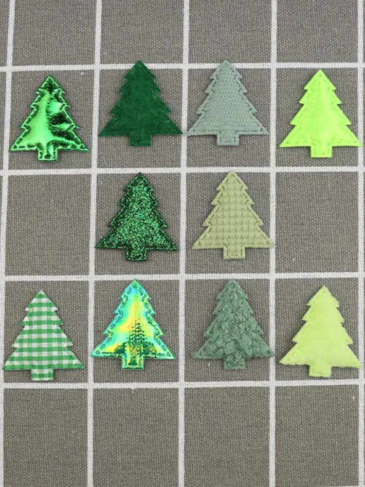 80 Stück grüne Weihnachtsbaum-Applikationen, gepolstert, zum Selbermachen, für Haarspangen, zum Basteln, für Kleidung, als Nähzubehör, zum Aufnähen, für kreative Accessoires. – Detail 1