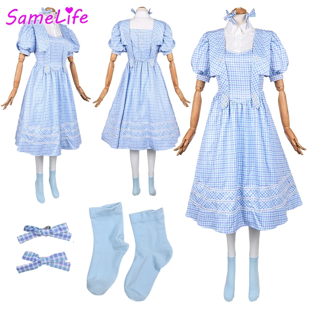 

Wiked ​2 Dorothy Cosplay Fantasy Blue Plaid Dress 2025 Movie Costume Disguise Halloween Adult Women Roleplay Party Outfits
