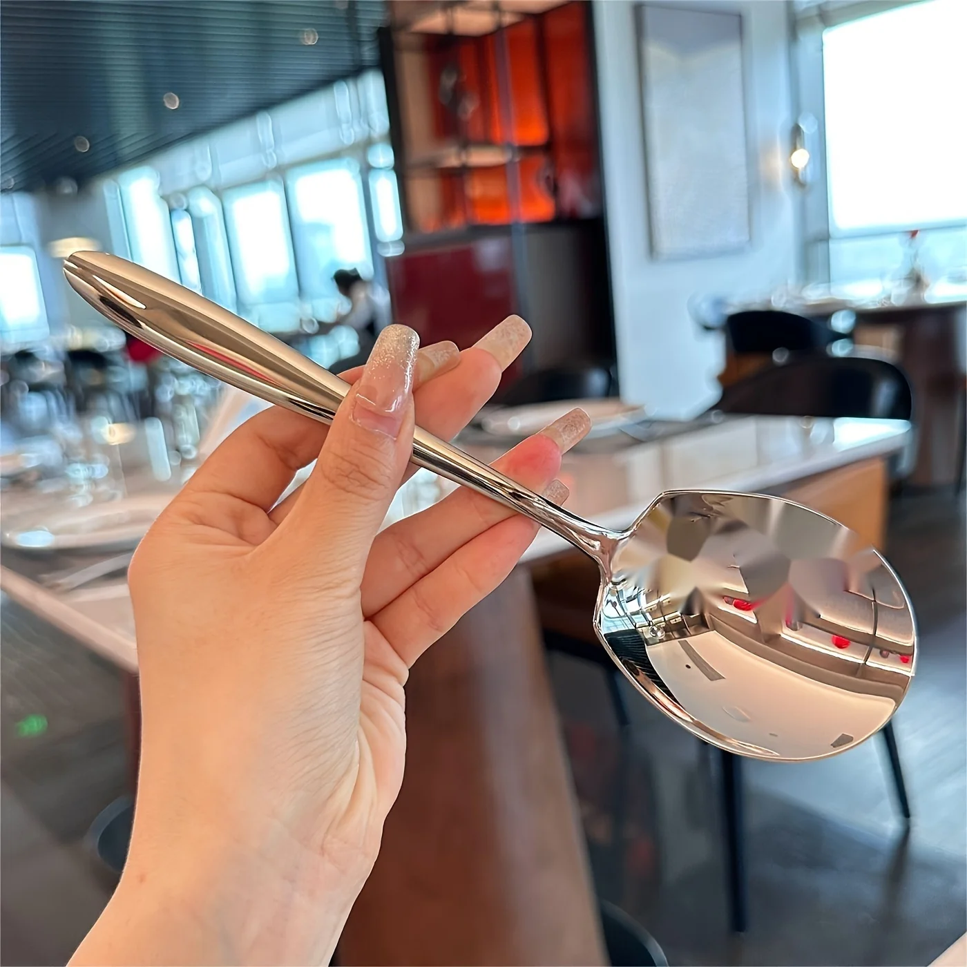 2pcs Stainless Steel Large Soup Spoon, Serving Spoon, Hotel Buffet Restaurant Canteen Thickened Serving Spoon,
