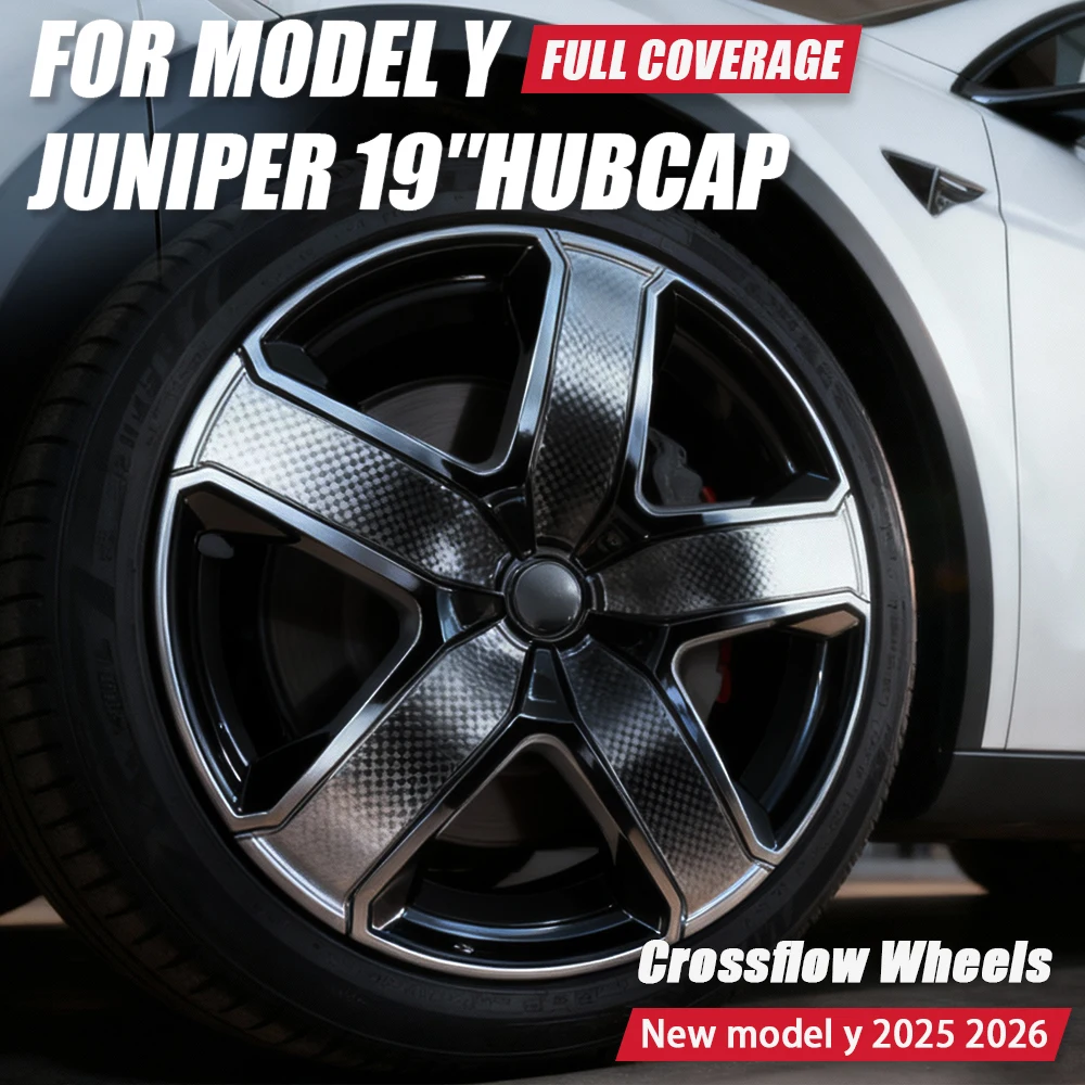 

19 Inch 4PCS HubCap For Tesla Model Y Juniper 2025 2026 Performance Crossflow Wheel Cover Replacement Full Rim Car Accessories