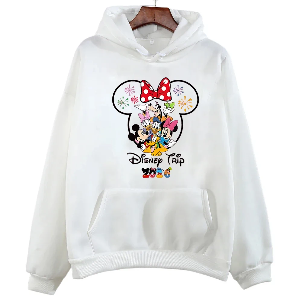ديزني ملابس الوالدين والطفل 2026 ديزني لاند السفر نمط متعدد الألوان هوديي المرأة Kawaii البلوز زوجين عادية البلوز