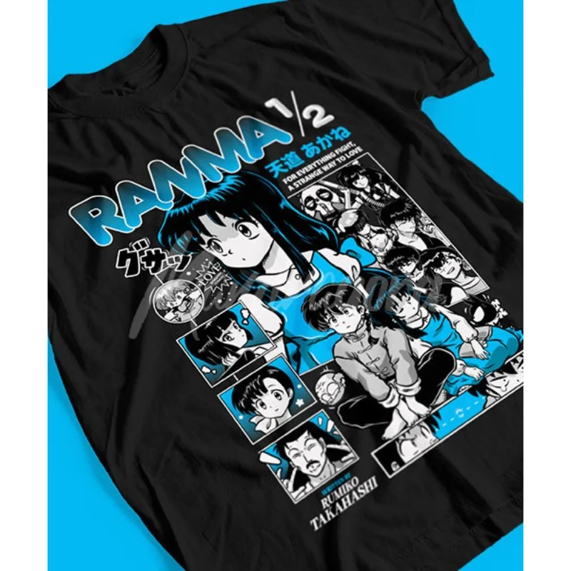 Ranma 1/2 Anime Saotome Ranma Grafik T-Shirt Vintage Manga Collage Druck Herren Casual Kurzarm Unisex Streetwear T-Shirts Tops – Detail 4