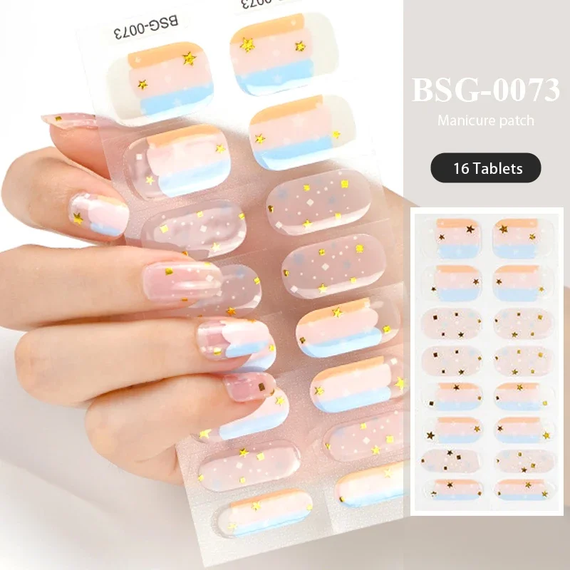 16 Tips New Gel Semi-cured Solid Color Nail Stickers UV/LED Lamp Cured Long Lasting Gel Nail Patch Full Cover Nail Charms