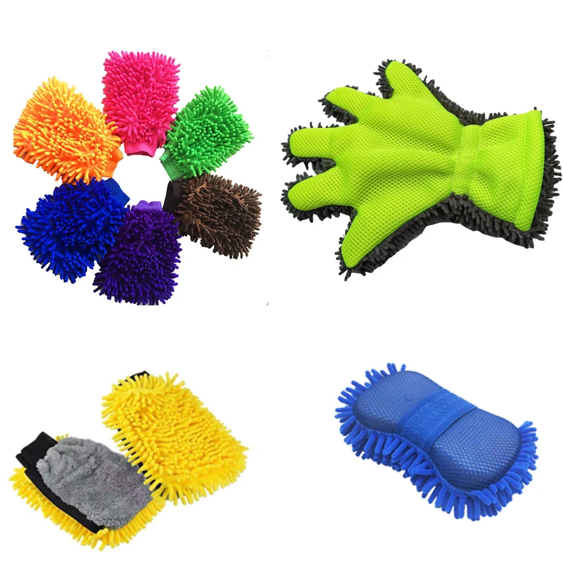 Fashion 2 in 1 Ultrafine Fiber Chenille Microfiber Car Wash Glove Mitt Soft Mesh backing No Scratch for Car Wash Cleaning Glove