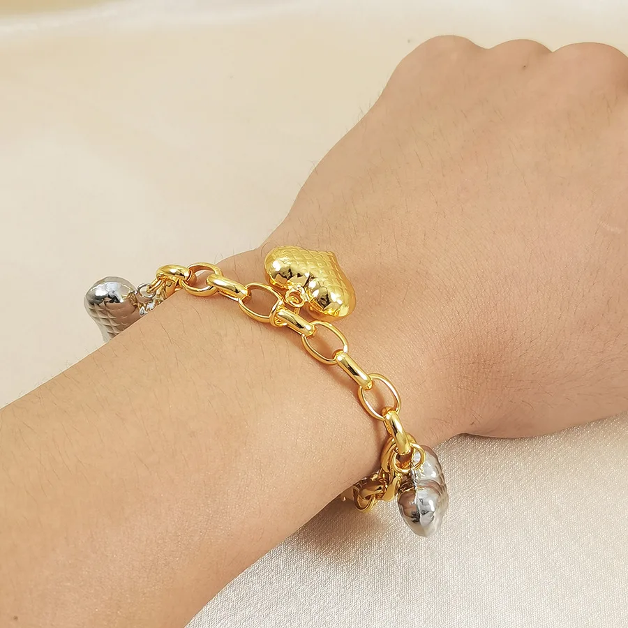 9999 gold fashion Bohemian heart-shaped pendant bracelet and floral design necklace, women's jewelry set