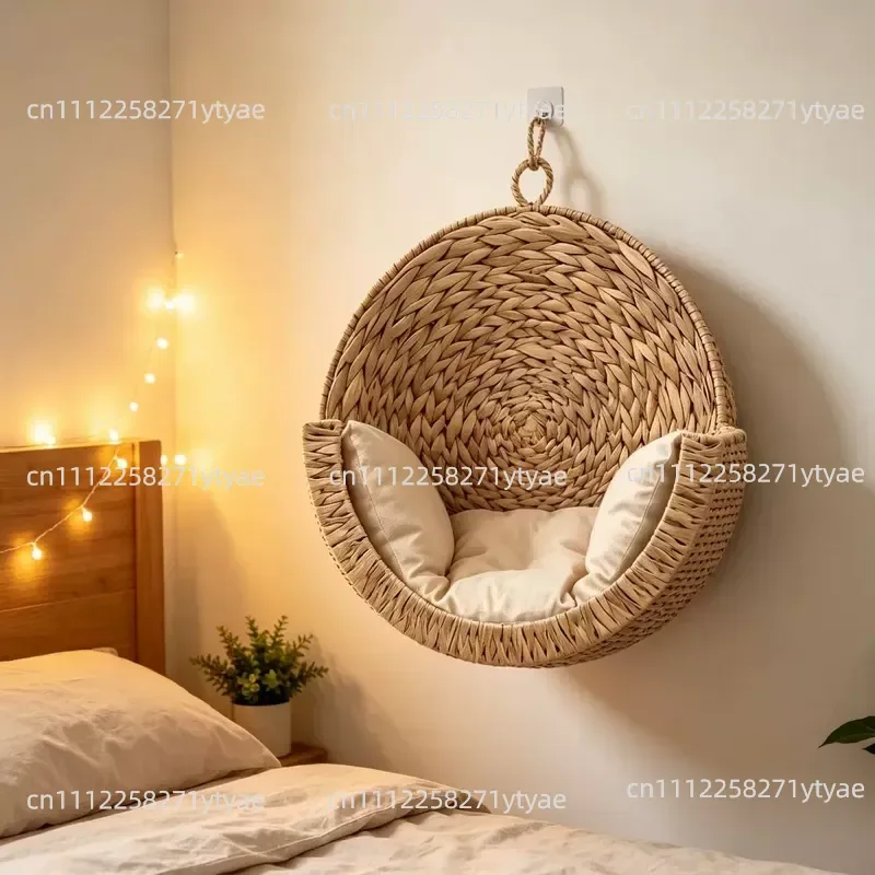 Heavily upgraded wall-mounted straw-woven cat nest, encrypted woven wall , removable and washable upholstery