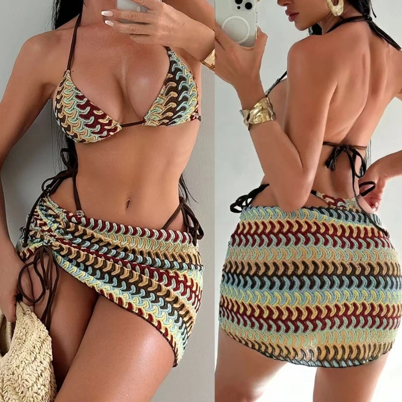 Practical Three Piece Ladies Swimsuit Comfortable Separate Design Quick Drying Swimwear Suitable for Poolparty Wear 24BD