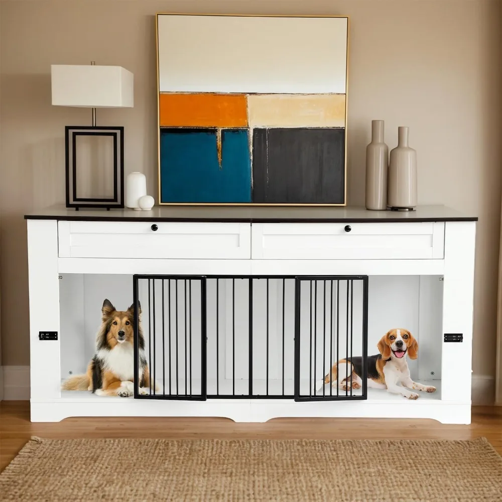 بيت كلب مزدوج خشبي قوي مع مساحة تخزين للكلاب متوسطة الحجم #2