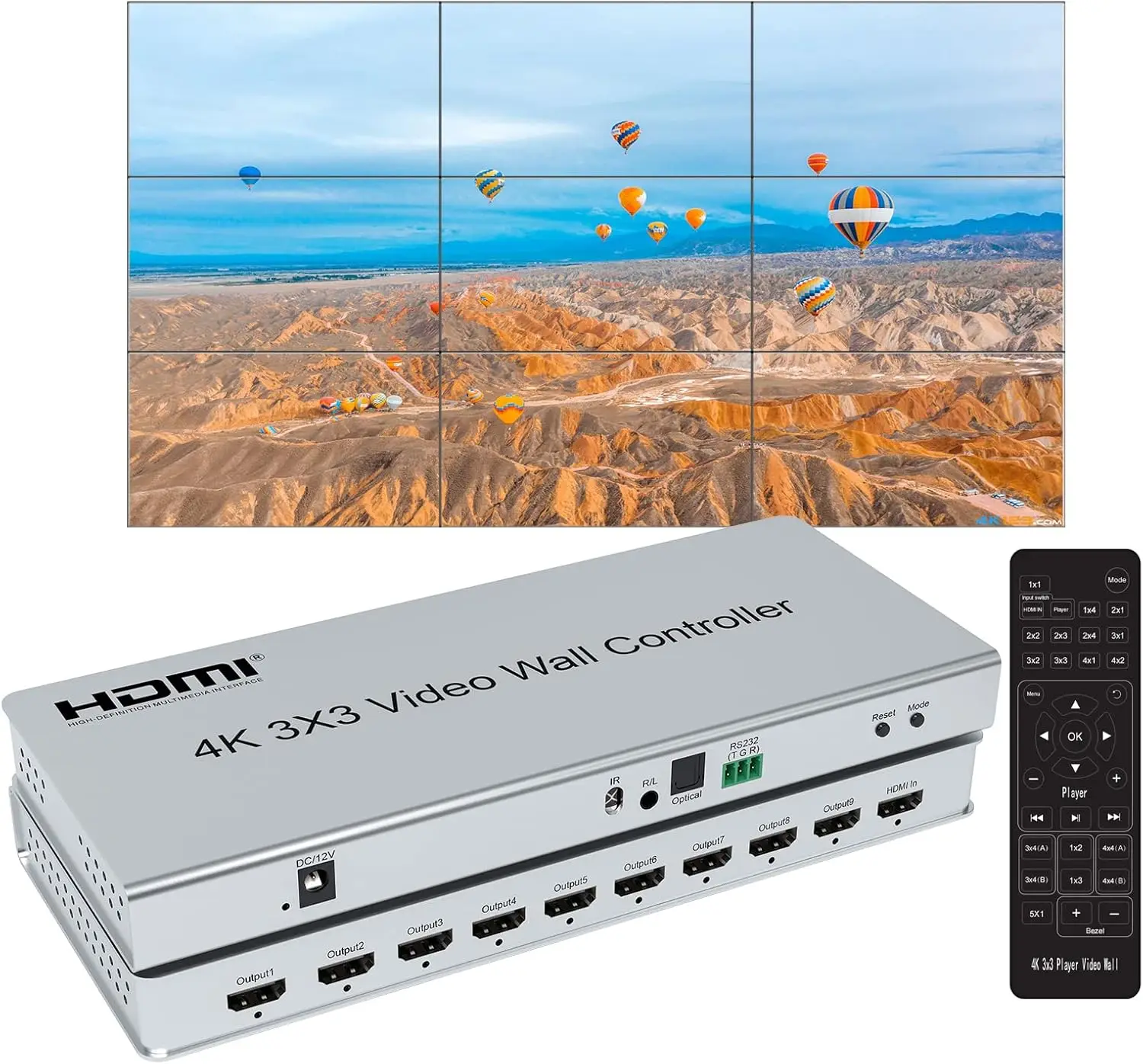 4K 3x3 HD Video Wall Controller HDTV TV Wall Processor 2x3 2x4 1x6 2x1 2x2 9 Screen Stitching Splicer Switch with Audio output