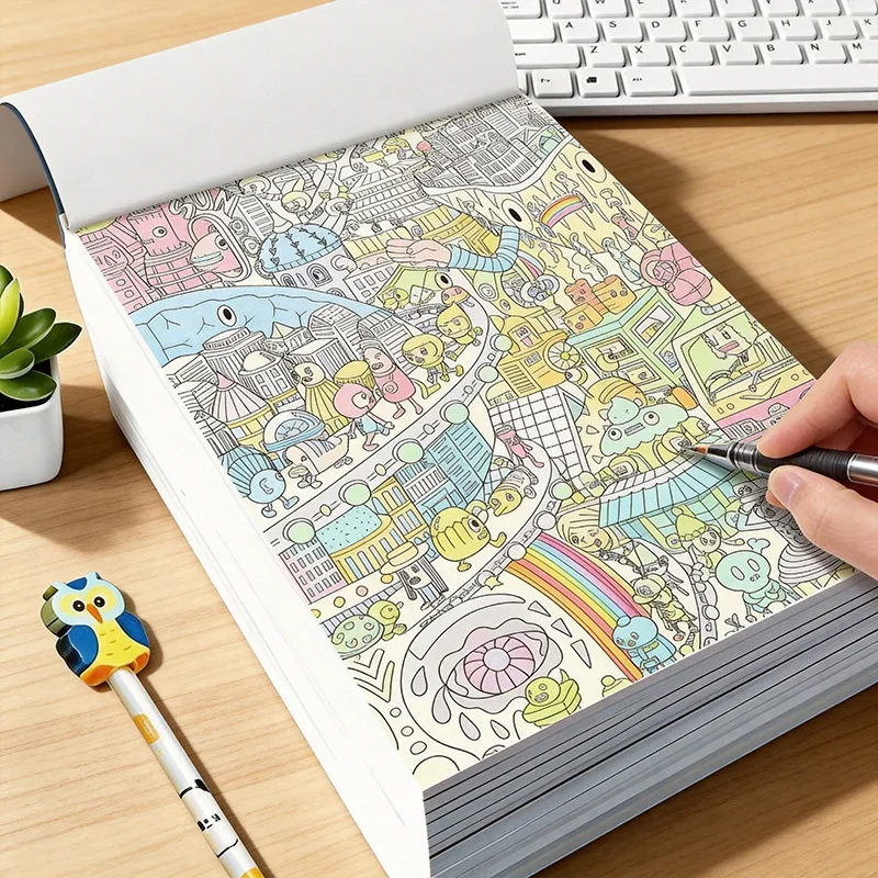 Combining Line Drawing and Coloring This Graffiti Coloring Book Include Dense Detail Illustration Line Drafts for Various Scenes