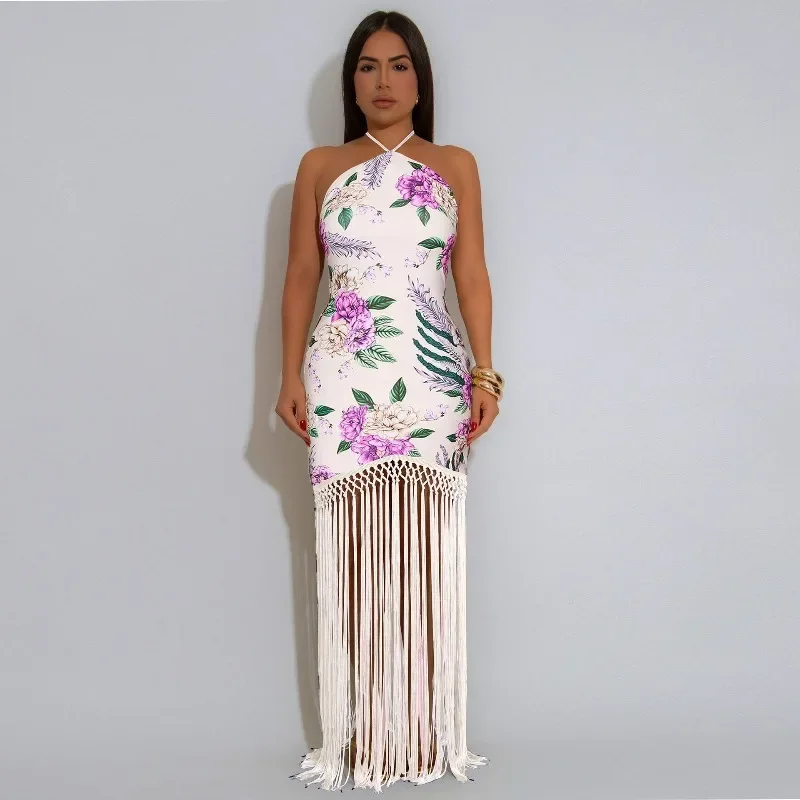 Guwu borla em camadas cinta impressão sem costas maxi vestido longo 2025 feminino verão férias festa de noite vestidos de aniversário