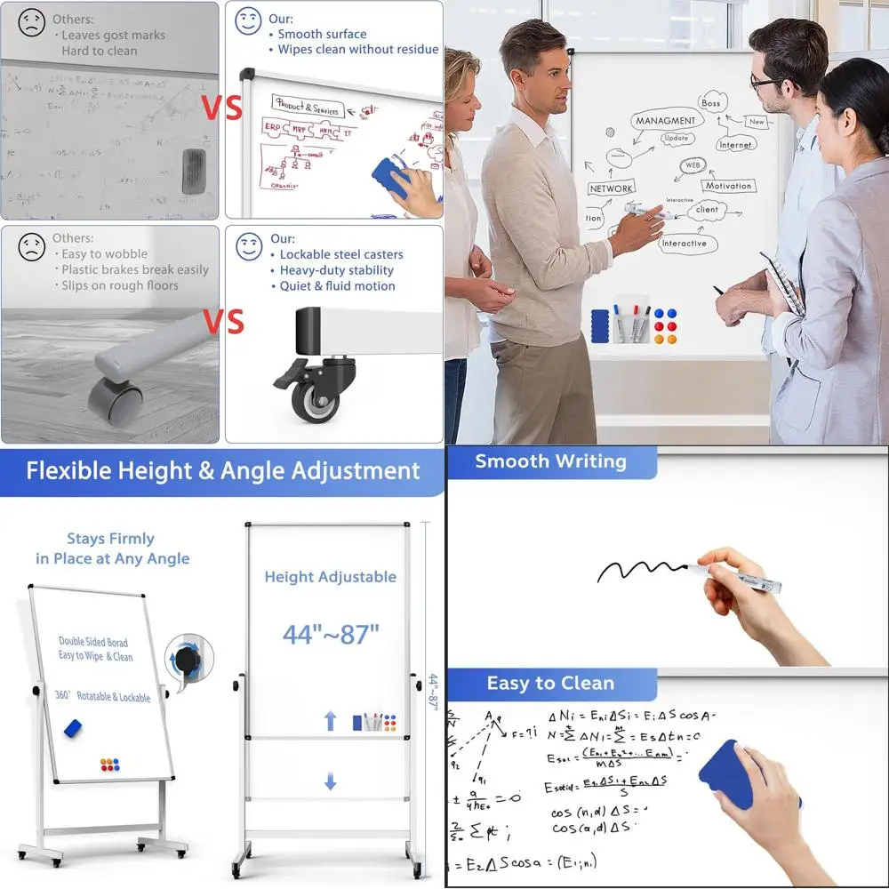 

Movable Double-Sided Magnetic Whiteboard with Stand, 32x48, Ideal for Home, Office, Classroom Use