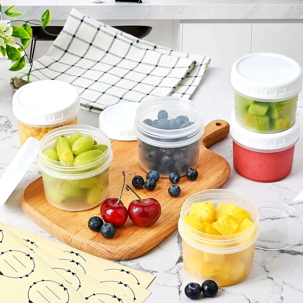 Food Storage Jars with Screw Lids, Stackable Small Plastic Freezer Storage Food Containers for Jam and Puree, Reusable Plastic