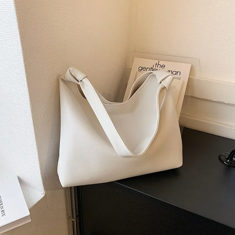 Women Shoulder Bags Summer New Fashionable Tote Simple Commuting Large Capacity Niche Solid Color Casual PU Leather Fabric