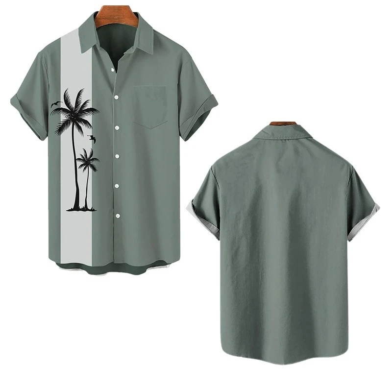 

European American Summer New Large-size Hong Kong Style Men's Shirt Digital Printing Casual Short-sleeved Shirt Men's Clothing