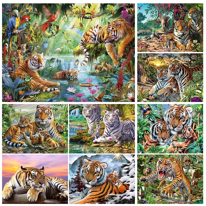 5D pittura diamante fai da te paesaggio della foresta e animali tigre mosaico strass ricamo pieno diamante rotondo punto croce regalo per la casa