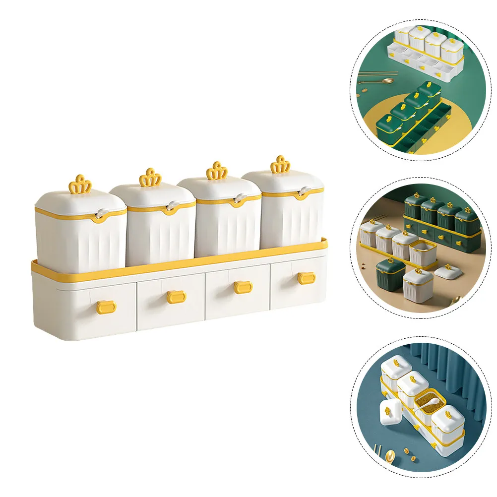 1Set Drawer Style Kitchen Seasoning Box Set Double Layer PP Condiment Organizer Large Capacity Easy Jar Set for Salt