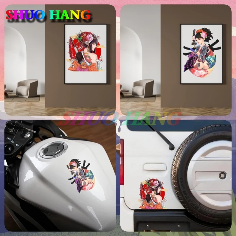 

Cartoon Anime Female Japanese Samurai Car Stickers Vinyl Waterproof Decal Laptop Trunk Decor Racing Motorcycles Decals PVC