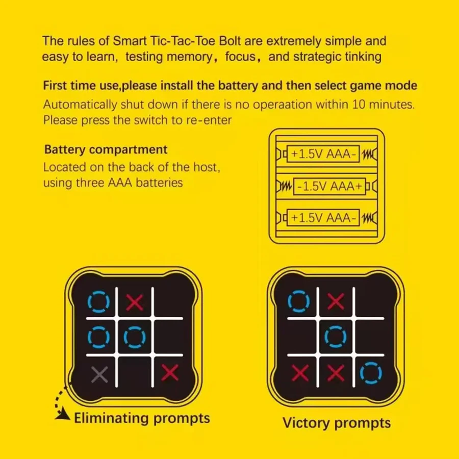 1 piece- Tic Tac Toe Board Multifunctional Electronic Game Montessori Puzzle Table Game Chess Board Set Adults Children Portable