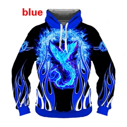 Sudadera con capucha con estampado 3D de Fénix azul para hombre, ropa de calle Harajuku de animales, Pájaros de fuego, Jersey divertido, camisas casuales Unisex