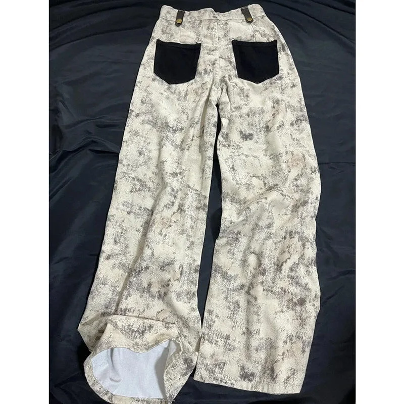 

American Retro Tie Dye Wide Leg Jeans Women's Small Size High Waist Loose Slimming Dra Floor-Length Pants