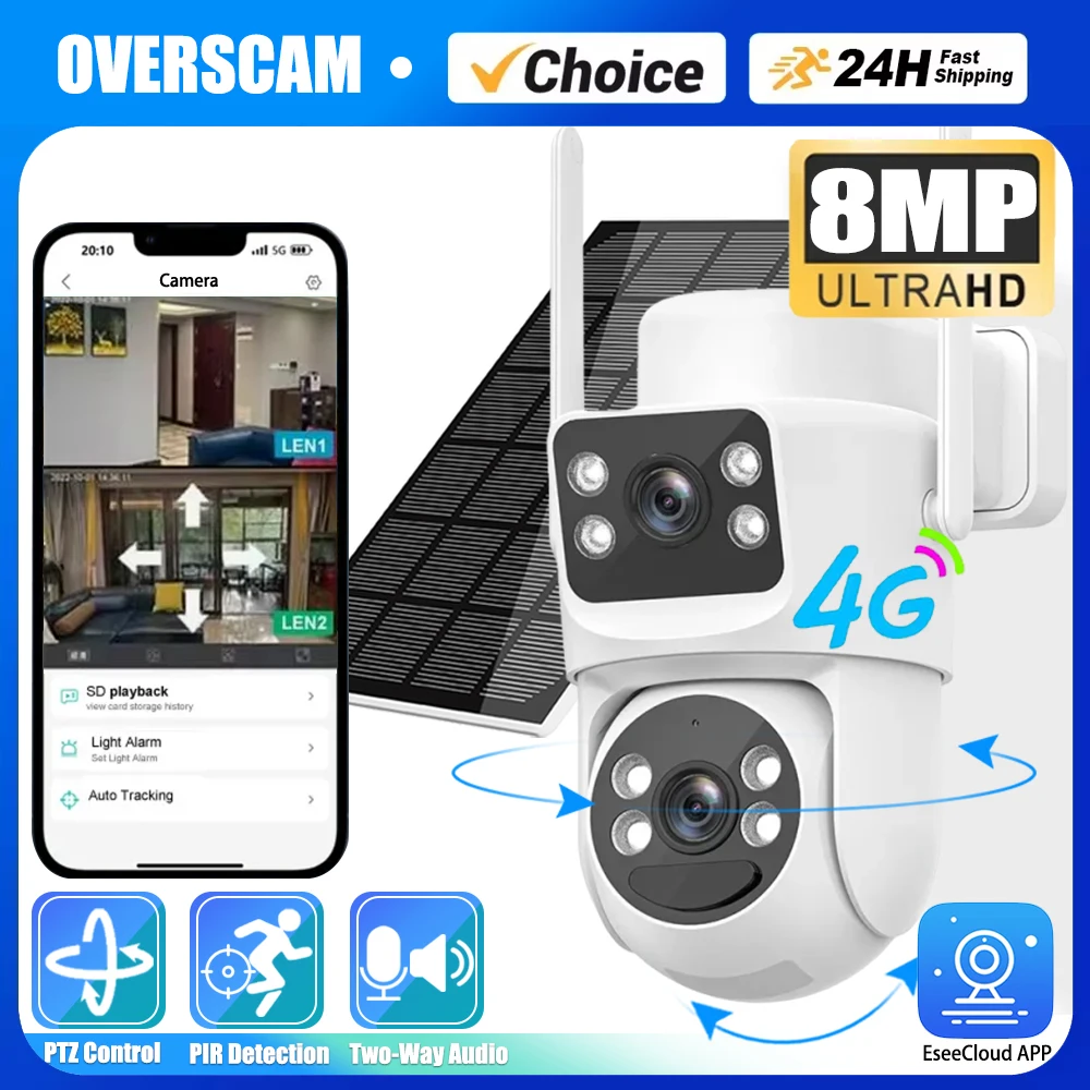 

Dual Lens 4G SIM Card PTZ Cameras Solar PIR Detection Night Vision Waterproof Security Video Camara 8MP 4K Battery CCTV Monitor