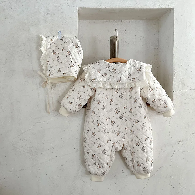 MILANCEL Winter Baby Kleidung Floral Mädchen Strampler Pelz Futter Kleinkind Kleidung Mit Hut