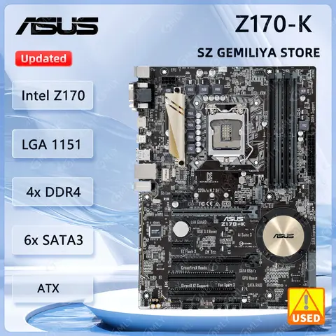 Placa-mãe ASUS Z170-K Intel Z170 LGA 1151 DDR4 64GB ATX com suporte para CPUs Core i3-6100, 7300, 6400, 7600, 7700