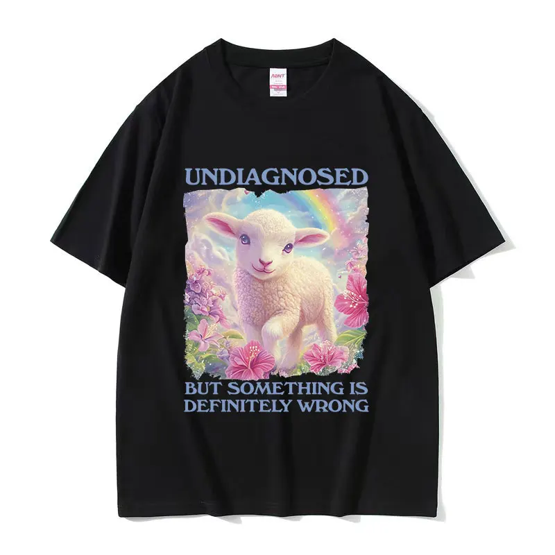 Undiagnosed But Something Is Wrong Sheep Funny Meme T Shirts Men Women Retro High Quality Fashion Oversized Cotton T-shirt Tops