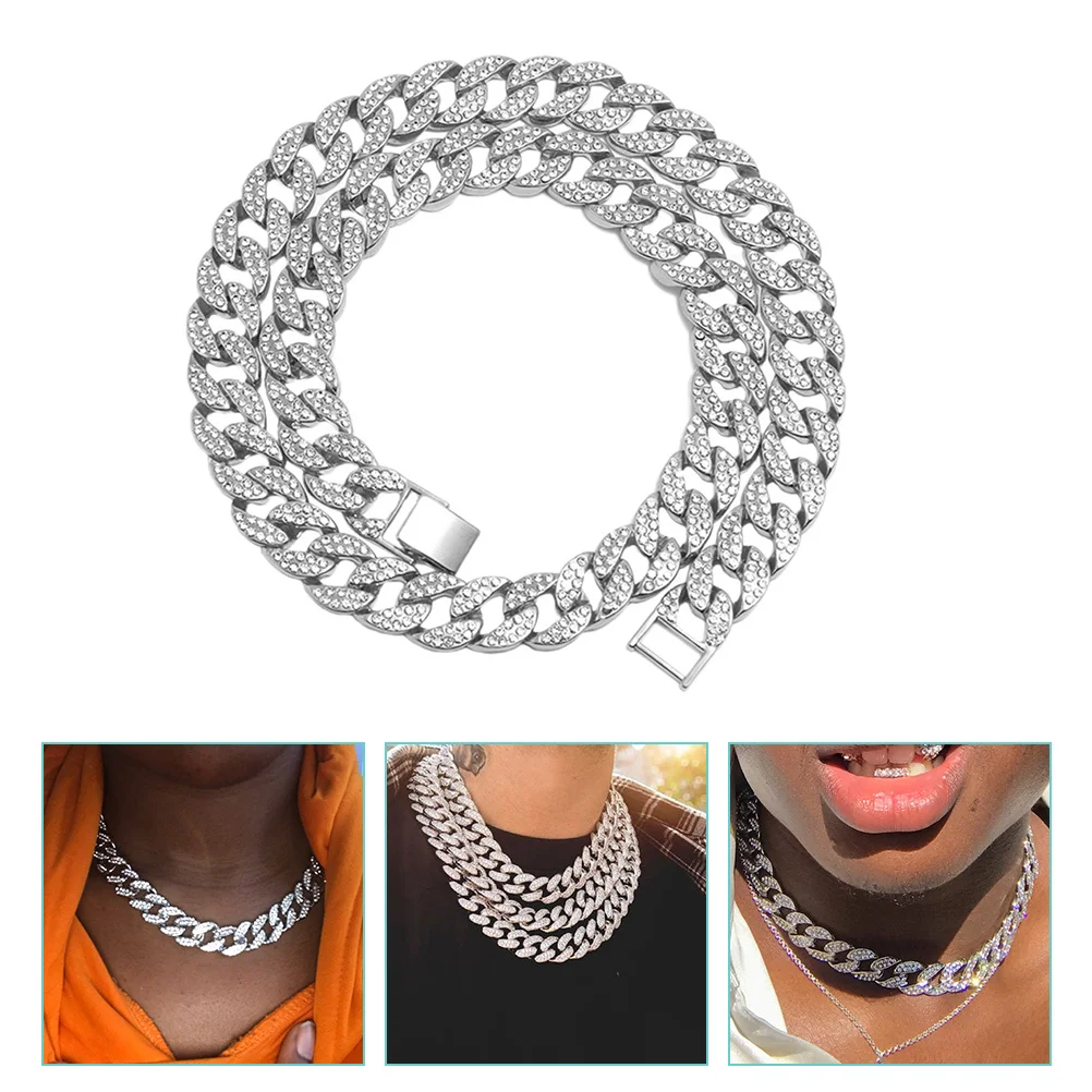 

Mens Rhinestone Studded Alloy Cuban Neck Chain Necklace Hip-Hop Fashion for Men Daily Wear Punk Jewelry Mens Necklaces