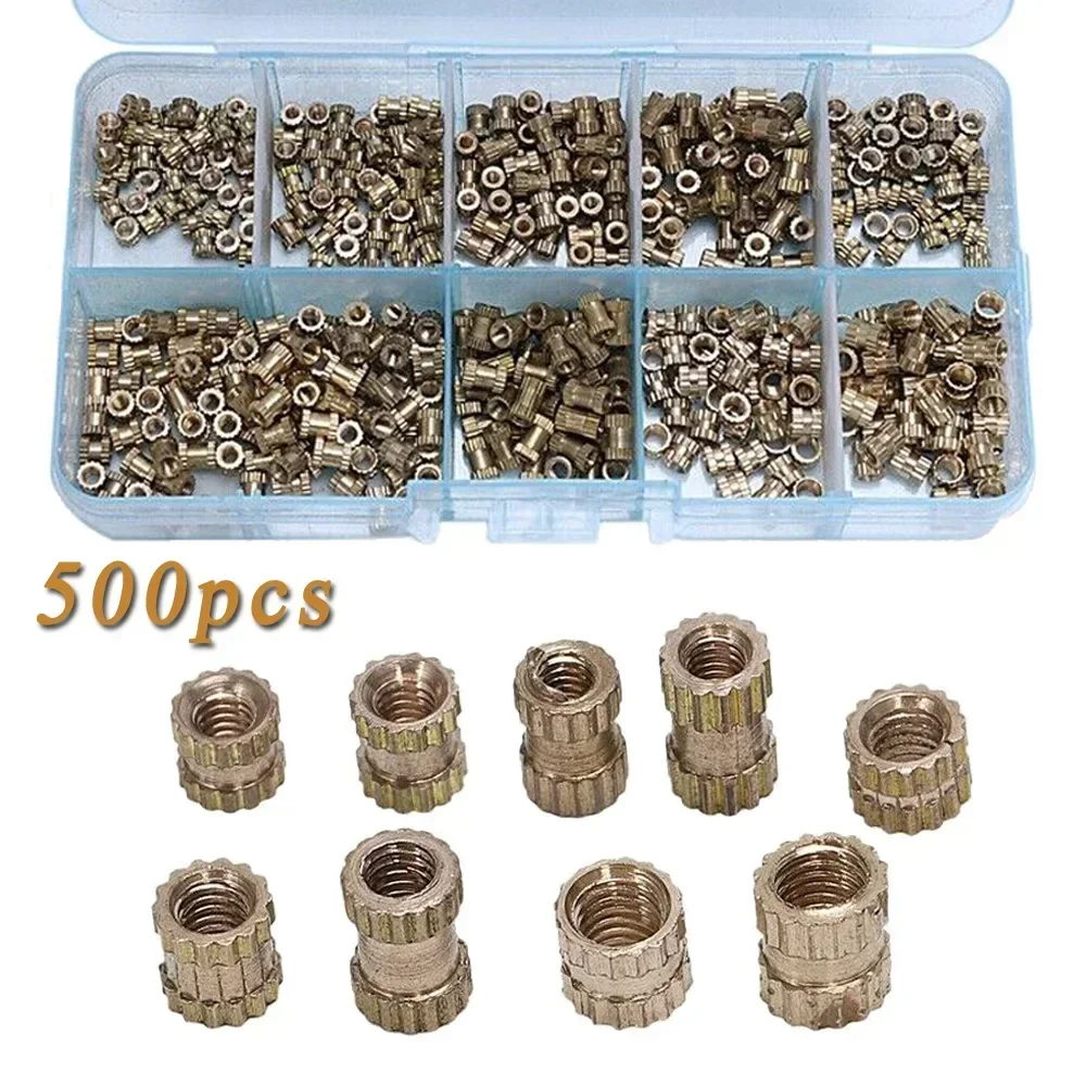 500 buah/set perlengkapan pertukangan kacang, peralatan tahan aus, Kit Knurled kuningan cetakan