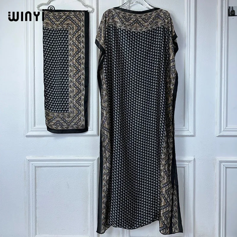 WINYI African Women boho print dress with belt abaya dubai luxury traditional outfit muslim sets woman maxi Dress evening dress