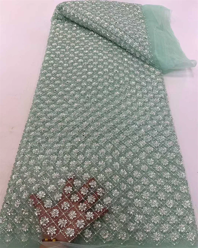 아프리카 튤 레이스 고급 비즈 스팽글 자수 레이스 신부 웨딩 파티 드레스용