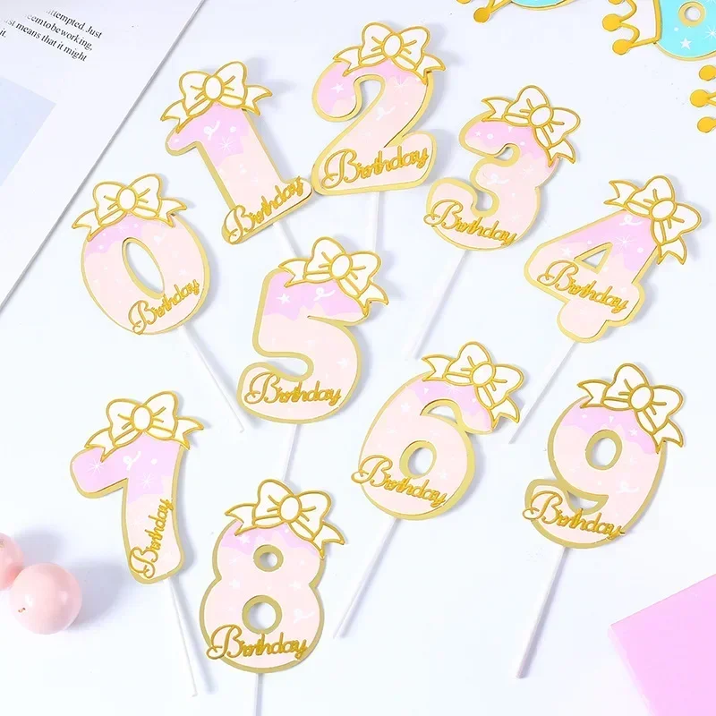 New Digital Decoration Happy Birthday Number Cake Insertion 0 1 2 3 4 5 6 7 8 9 Cake Topper Girls Boys Baby Party Supplies Decor