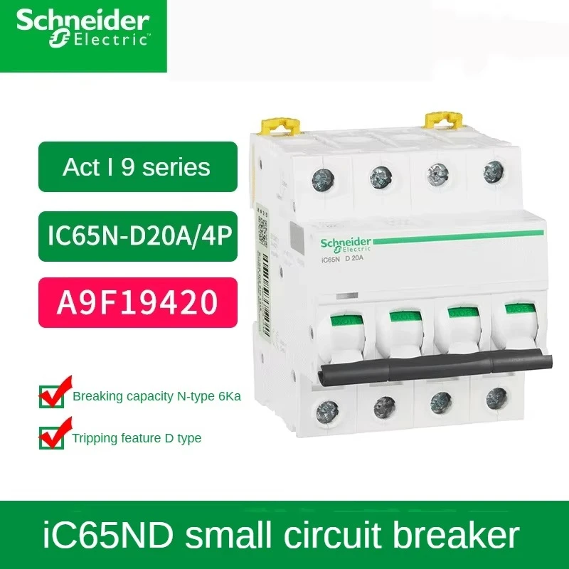 Schneider MCB Air Switch 1/2/3/4P Miniature Circuit Breaker IC65N C Household 2/3/4/6/10/16/20/25/32/40/50/60/63a Air Switch Ac