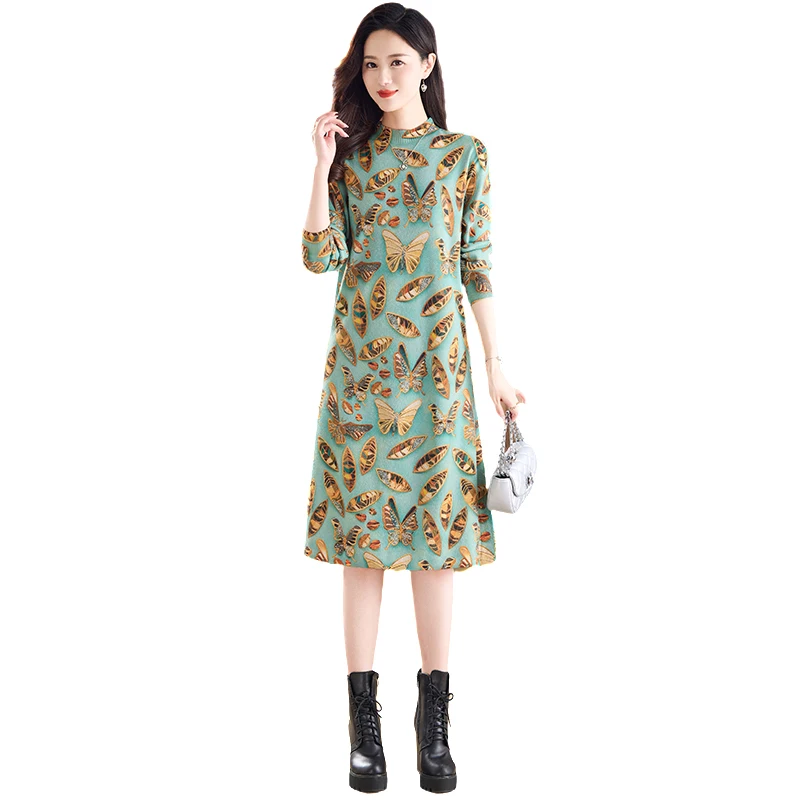 เดรสไหมพรมสไตล์วินเทจเกาหลี ฤดูใบไม้ร่วง ฤดูหนาว ปี 2025 ลายดอกไม้ ผ้าขนสัตว์มิงค์ หนานุ่ม อุ่นสบาย ทรงเข้ารูป สำหรับผู้หญิง ดีไซน์หรูหรา