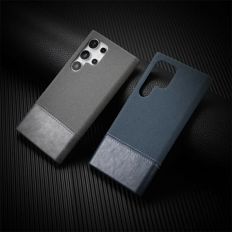 CD für Samsung Galaxy S23 S24 S25 Ultra, personalisierter Stoff, genäht mit Ledertasche, rahmenlose Kühlung, stoßfeste PC-Abdeckung