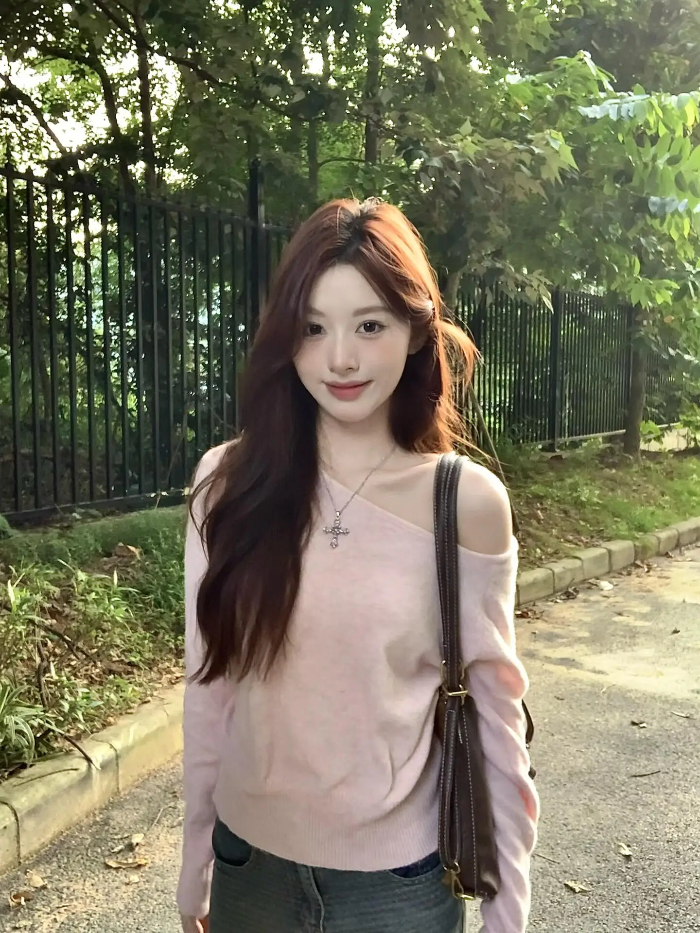 Chic Korean Style Long Sleeve Knitted Sweater Women's Shoulder Bared Slant Collar Loose Fit Soft Casual Fashion Autumn Top