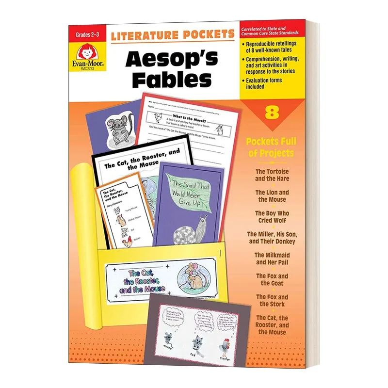 

Evan-Moor Literature Pockets: Aesop's Fables, Grades 2-3 Workbook,aged 6 7 8 9, English book 9781557998743