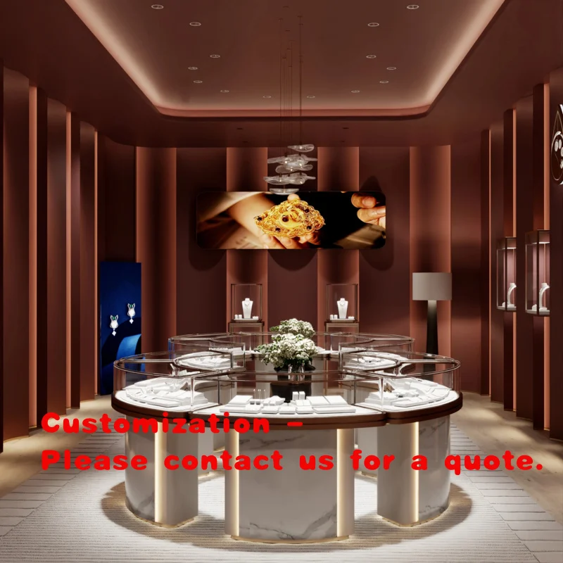 custom.3D Rendering Jewelry Showcase Design Gold Jewellery Shop Interior Decoration Modern Jewelry Display Cabinet with Layout D