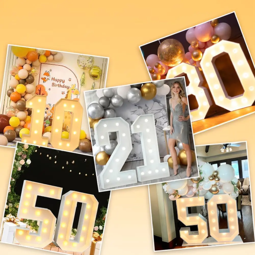 Decorative LED Number Marquee Light For Birthday Party Anniversary Event Celebration Standing KT Board Backdrop Prop