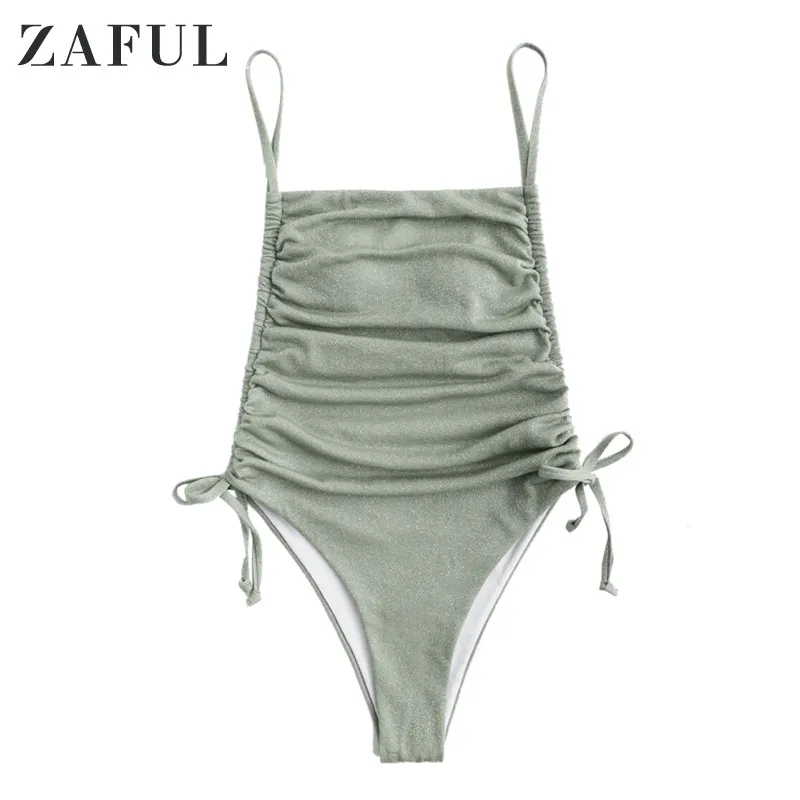 ZAFUL Shiny Cinched Side One-piece Swimsuit