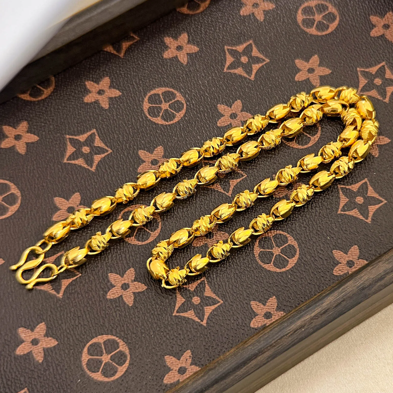 Men's Hollow Wheat Necklace Vintage Chinese Trend Sweater Chain Copper Gold Plated 7.5mm Wide 60cm Long 80g 2026 Casual Jewelry