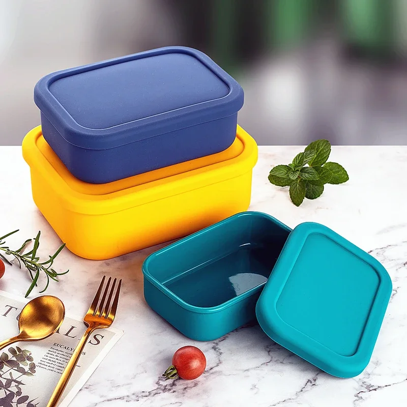New Portable Silicone Lunch Bento Box Children School Rectangle Reusable Fruit Food Storage Container Picnic Kitchen Accessories