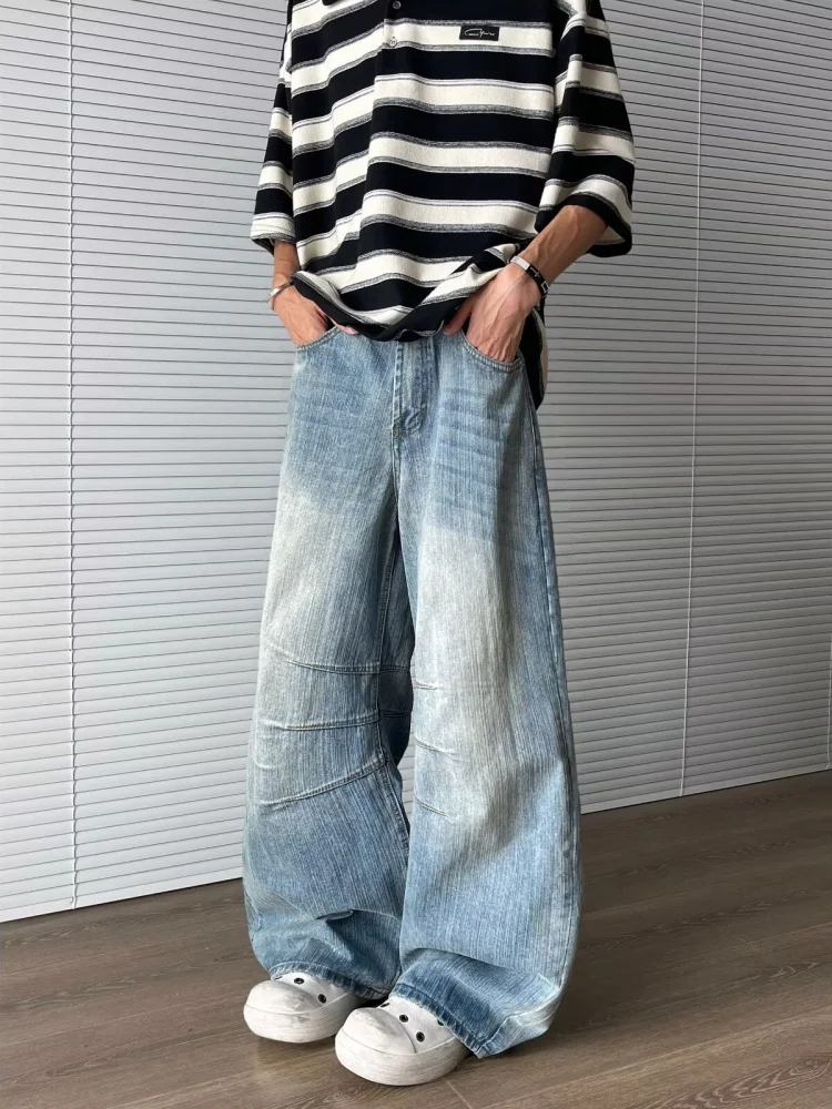 2025 Ropa Y2K Mode Gewaschene Blaue Weite Plissierte Neue Jeanshosen für Herren 90er Vintage Kleidung Koreanische Lässige Luxus-Denim-Hosen – Detail 14