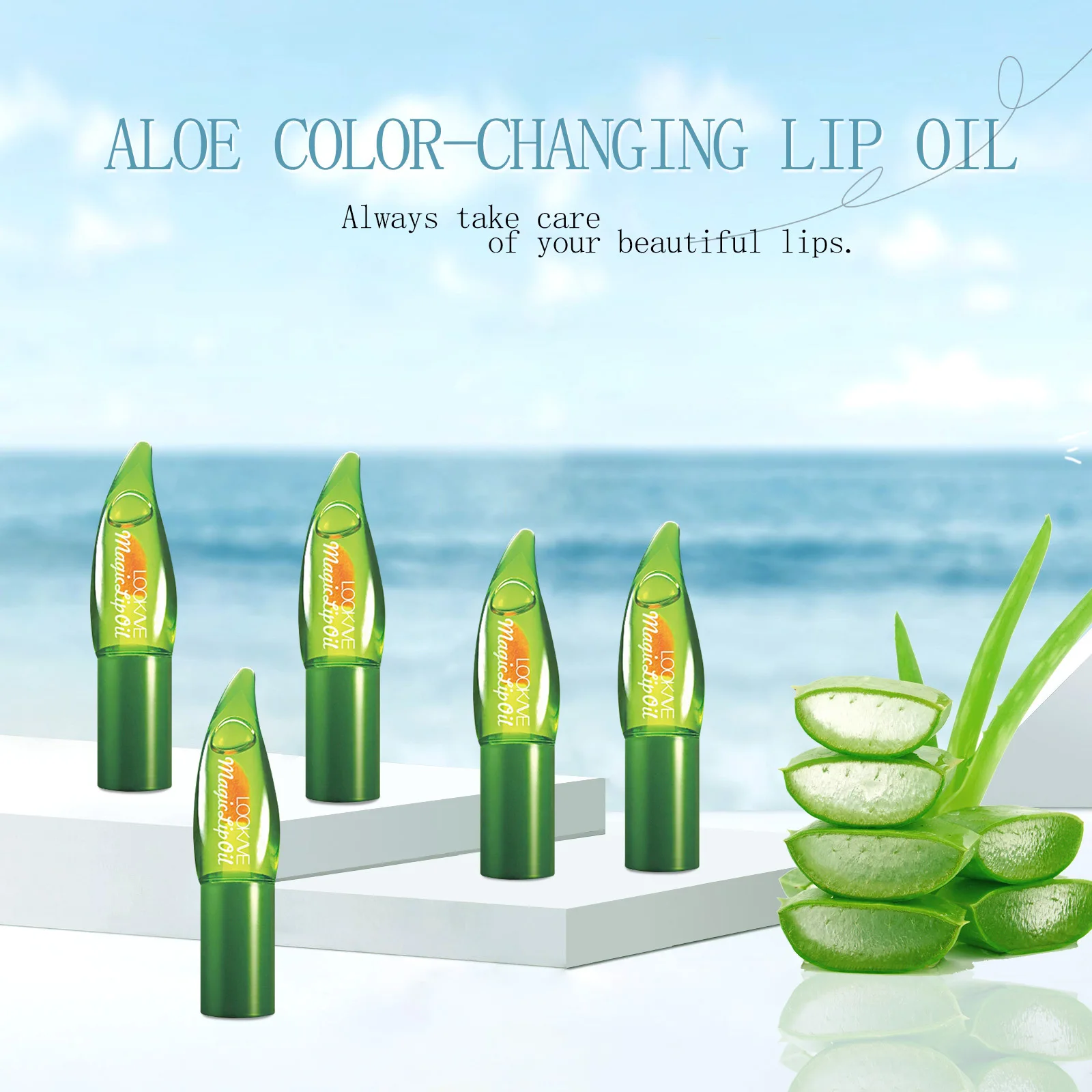 Aloe Vera Cor Mudando Lip Gloss, Glassy Lip Oil, Batom Rosa Natural, Hidratante, Reduzir Lip Lines, Lábios Cuidados Maquiagem, 14pcs por lote