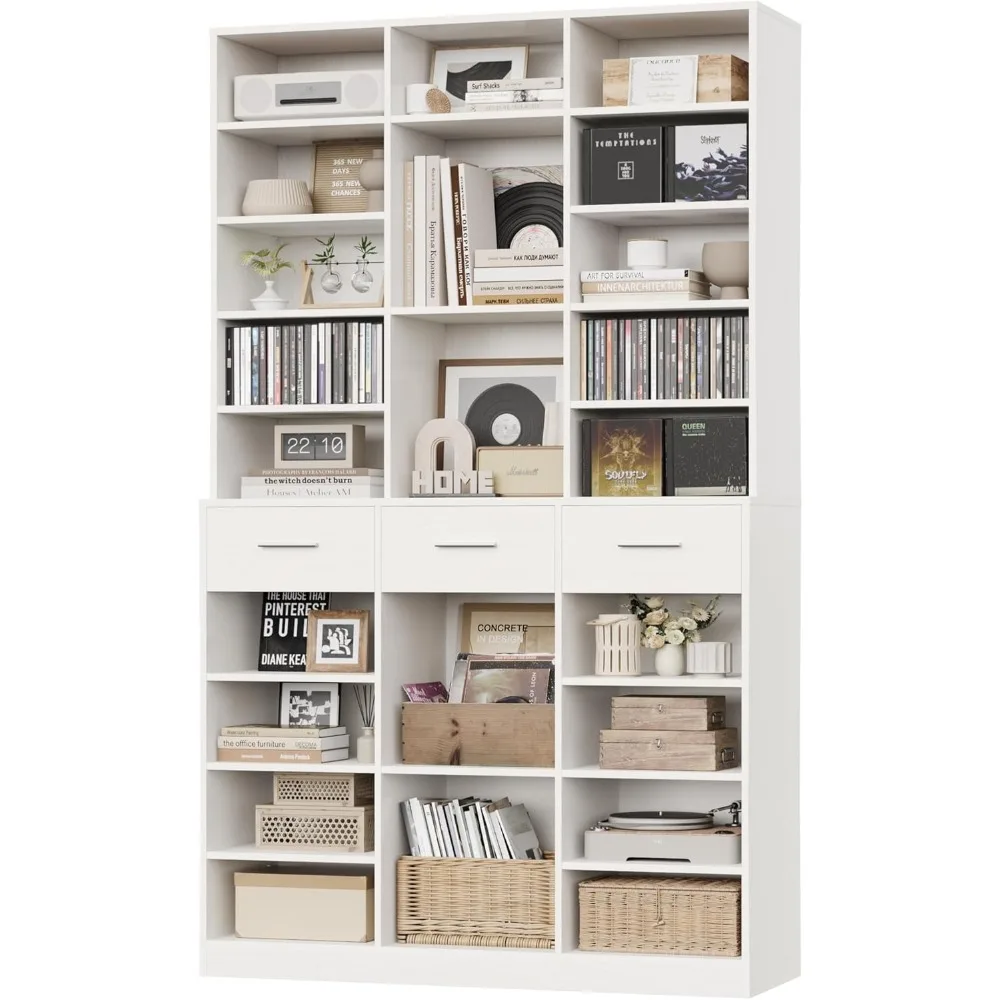

75" Tall Book Shelf and Bookcase, 47" Wide Bookshelf with Drawers, Modern 9 Tier Bookcase with Storage, Large Wood Display